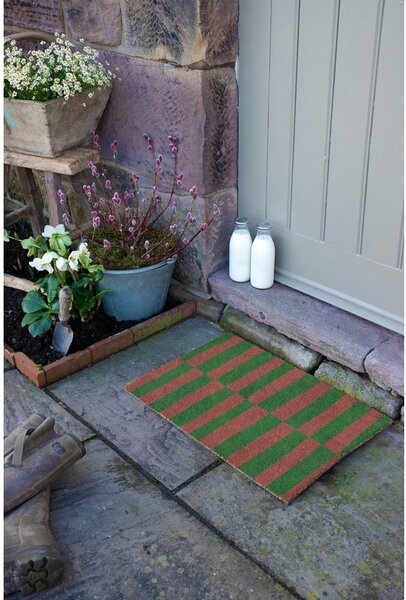 Wycieraczka z włókna kokosowego 40x60 cm Pink & Green Half Stripes – Artsy Doormats