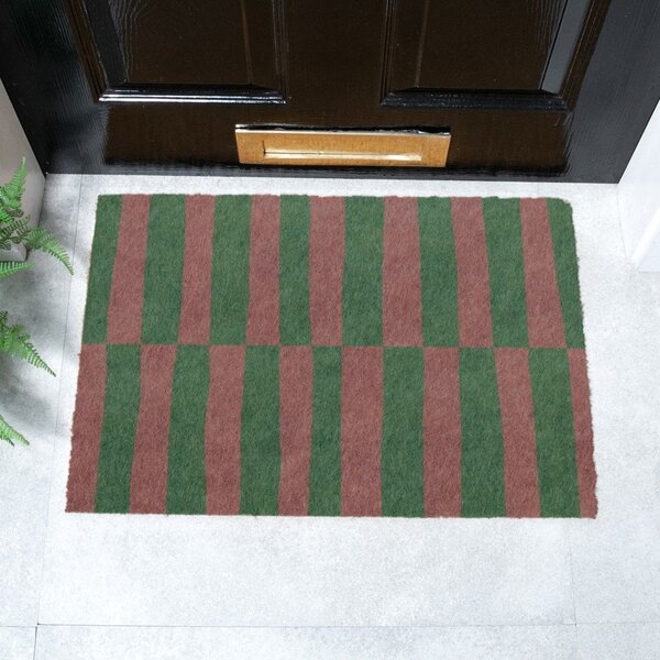 Wycieraczka z włókna kokosowego 40x60 cm Pink & Green Half Stripes – Artsy Doormats