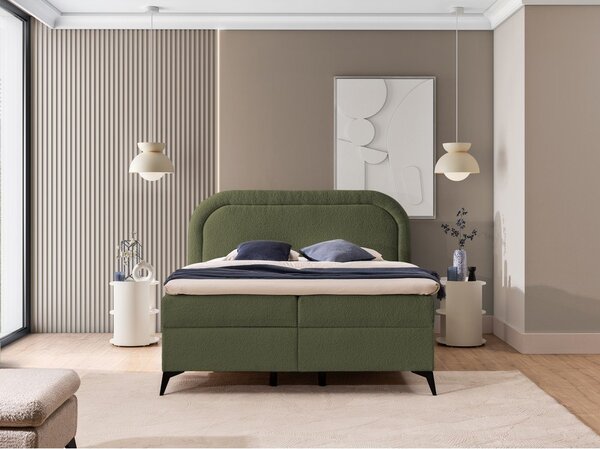 Zielone łóżko kontynentalne ze schowkiem 140x200 cm Ornes – Ropez