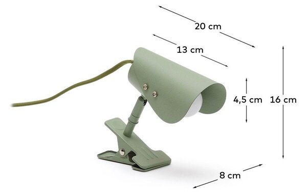 Zielona metalowa lampa stołowa z klipsem (wysokość 16 cm) Jula – Kave Home
