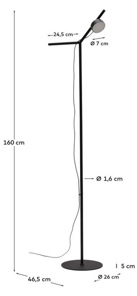 Czarna lampa stojąca LED ze ściemniaczem (wysokość 160 cm) Orey – Kave Home