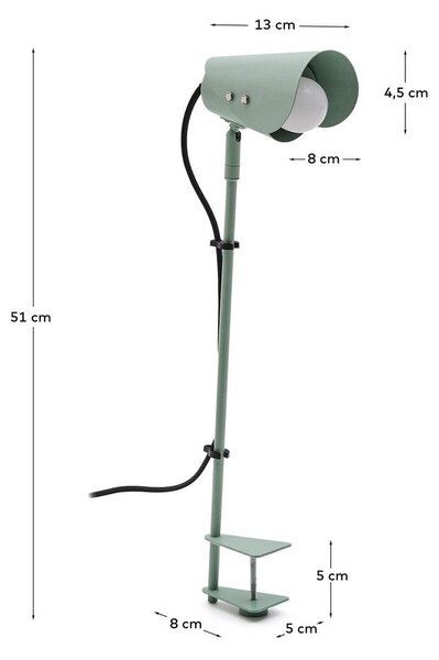 Zielona metalowa lampa stołowa z klipsem (wysokość 51 cm) Jula – Kave Home