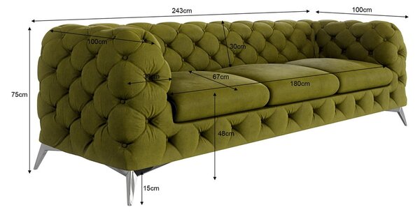 Zielona aksamitna sofa 243 cm Chelsea – Ropez