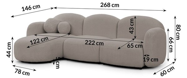 Szary narożnik z materiału bouclé (lewostronny/z szezlongiem) Orbit – Ropez