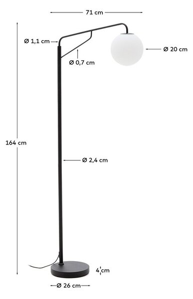 Biało-czarna lampa stojąca ze szklanym kloszem (wysokość 164 cm) Eilo – Kave Home
