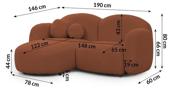 Narożnik z materiału bouclé (lewostronny/z szezlongiem) w kolorze terakoty Orbit – Ropez