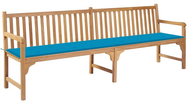 Ławka ogrodowa z niebieską poduszką, 240 cm, drewno tekowe