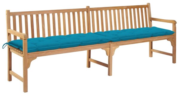 Ławka ogrodowa z jasnoniebieską poduszką, 240 cm, drewno tekowe