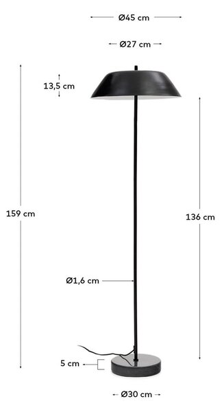 Czarna lampa stojąca z metalowym kloszem (wysokość 153 cm) Sayra – Kave Home