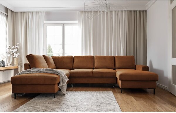 Pomarańczowobrązowy sztruksowy rozkładany narożnik (lewostronny) Lofty Lilly – Miuform