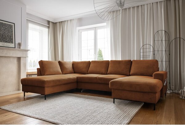Pomarańczowobrązowy sztruksowy rozkładany narożnik (lewostronny) Lofty Lilly – Miuform