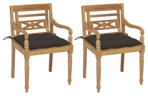 Krzesła Batavia z poduszkami taupe, 2 szt., lite drewno tekowe