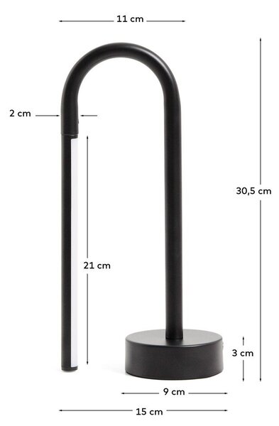 Czarna metalowa lampa stołowa LED (wysokość 30 cm) Bow – Kave Home