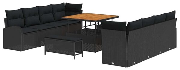 Zestaw Mebli Ogrodowych Komplet Wypoczynkowy Z Poduszkami 11-Częściowy Czarny Rattan Do Restauracji