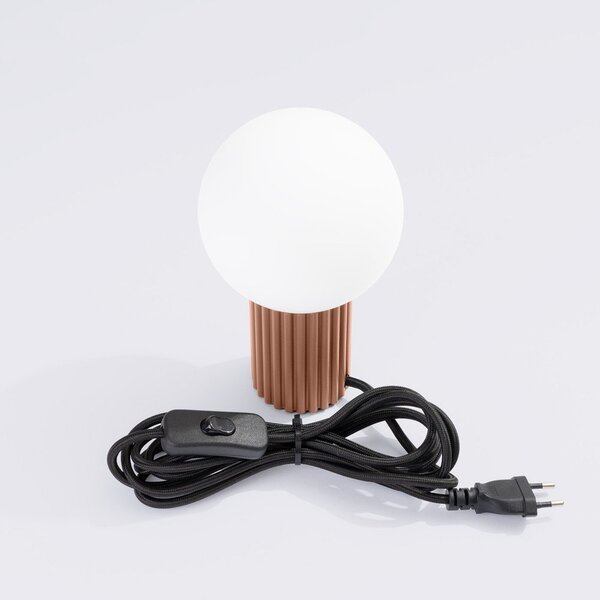 Jasnobrązowa lampa stołowa ze szklanym kloszem (wysokość 19 cm) Orbital – Sollux
