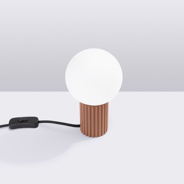 Jasnobrązowa lampa stołowa ze szklanym kloszem (wysokość 19 cm) Orbital – Sollux