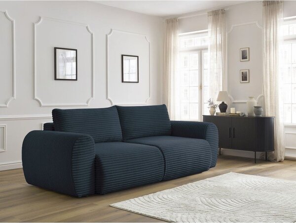 Ciemnoniebieska sztruksowa rozkładana sofa 257 cm Lucien – Bobochic Paris