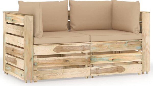 Ogrodowa sofa 2-os z poduszkami, impregnowane na zielono drewno