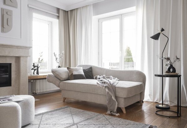Beżowy sztruksowy szezlong (lewostronny) Chic Charlotte – Miuform