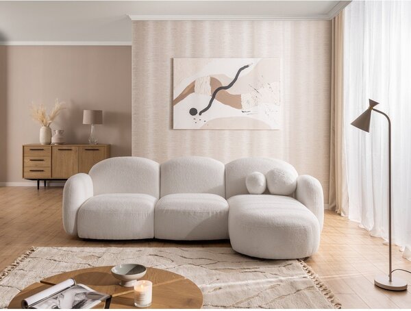 Kremowy narożnik z materiału bouclé (prawostronny/z szezlongiem) Orbit – Ropez