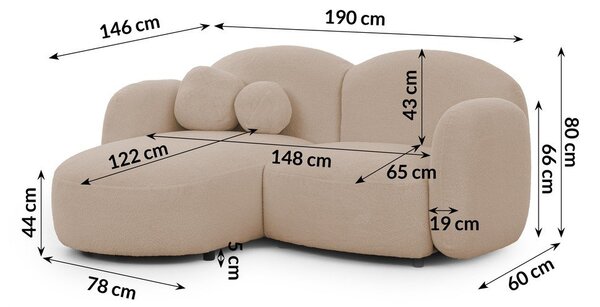Jasnobrązowy narożnik z materiału bouclé (lewostronny/z szezlongiem) Orbit – Ropez