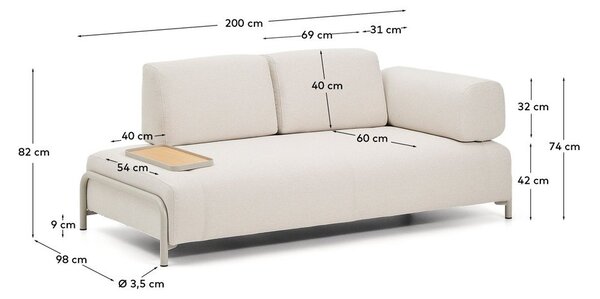 Beżowa sofa modułowa z tkaniny szenilowej 200 cm Compo – Kave Home