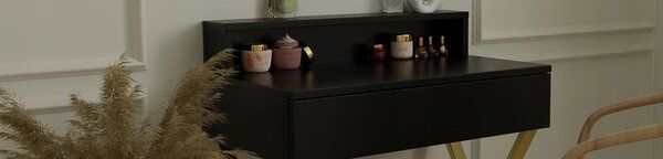 Toaletka / konsola "LENA PLUS" czarna mat 75cm, złoty X