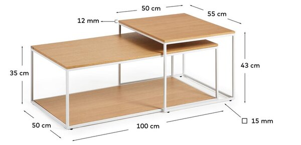 Stoliki z blatem w dekorze dębu w jasnym naturalnym kolorze zestaw 2 szt. 50x100 cm Yoana – Kave Home