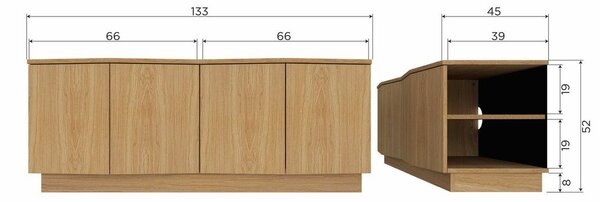 Szafka pod TV z litego drewna dębowego w naturalnym kolorze 133x52x45 cm Zuma – WOOOD
