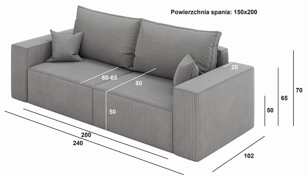 Sofa Torrita 2-osobowa - Funkcja Spania | Styl Skandynawski | + Pojemnik | Tkaniny kolory do wyboru