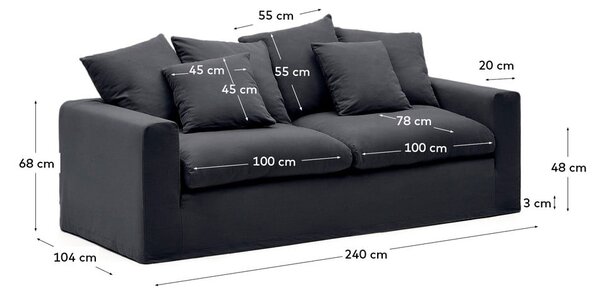 Antracytowa lniana sofa 240 cm Nora – Kave Home