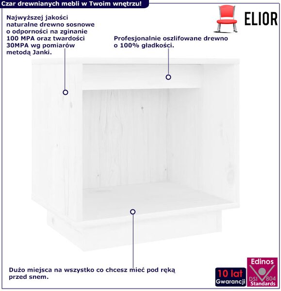 Biała drewniana minimalistyczna szafka nocna E2-S19