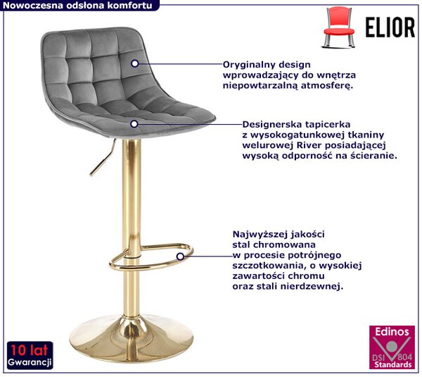 Szary pikowany hoker glamour tapicerowany welurem E4-N21