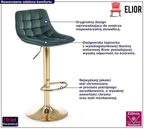 Zielony welurowy pikowany hoker z oparciem glamour H1-P60