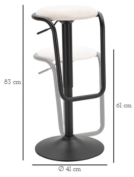 Biały/czarny tapicerowany hoker z regulowaną wysokością (wysokość siedziska 61 cm) Destiny – Mauro Ferretti