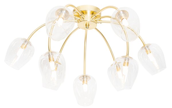 Klasyczna lampa sufitowa złota ze szkłem 9 lampek - Elien Oswietlenie wewnetrzne