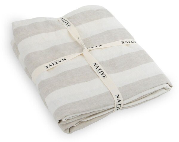 Jasnoszaro-kremowa lniana pościel jednoosobowa 135x200 cm Natural Stripes – Native Natural