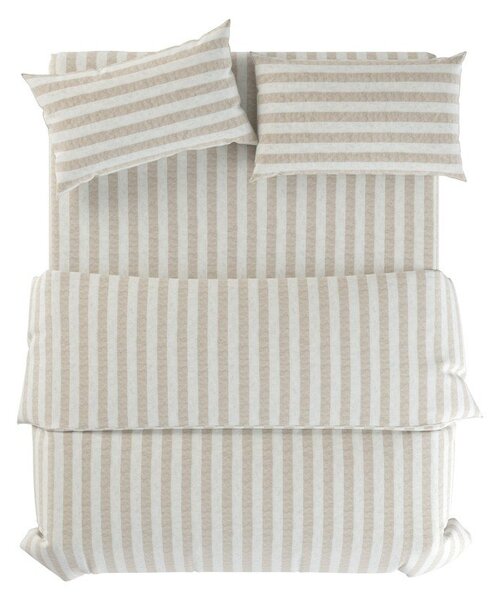 Jasnoszaro-kremowa lniana pościel jednoosobowa 135x200 cm Natural Stripes – Native Natural