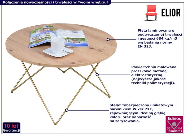 Okrągły stolik kawowy z metalowym stelażem dąb artisan P7-H47