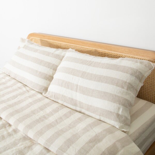 Jasnoszaro-kremowa lniana pościel jednoosobowa 135x200 cm Natural Stripes – Native Natural