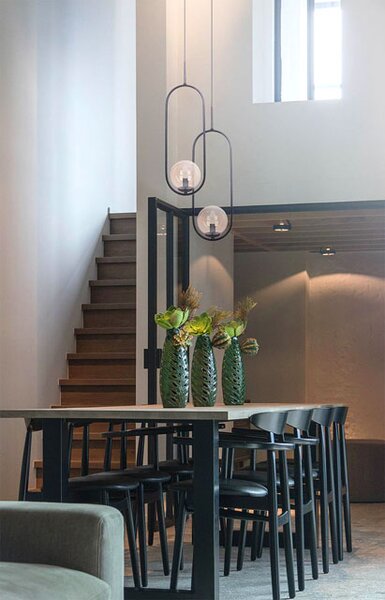 Lampa wisząca geometryczna z bursztynowym kloszem - 5S A198 K8-P16