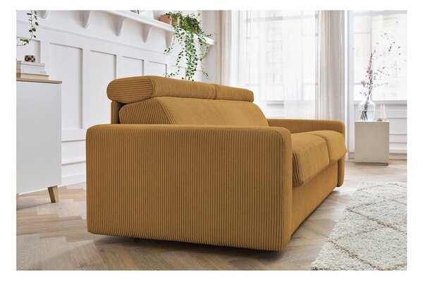 Musztardowa sztruksowa rozkładana sofa 195 cm Monaco – Bobochic Paris