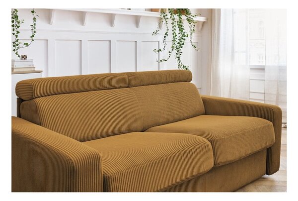Musztardowa sztruksowa rozkładana sofa 195 cm Monaco – Bobochic Paris