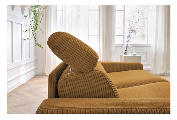 Musztardowa sztruksowa rozkładana sofa 195 cm Monaco – Bobochic Paris