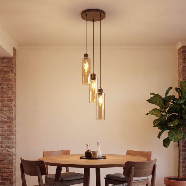 Lampa wisząca w stylu Hotel Chic ciemny brąz z bursztynowym szkłem 3-źródłowa - Stavelot