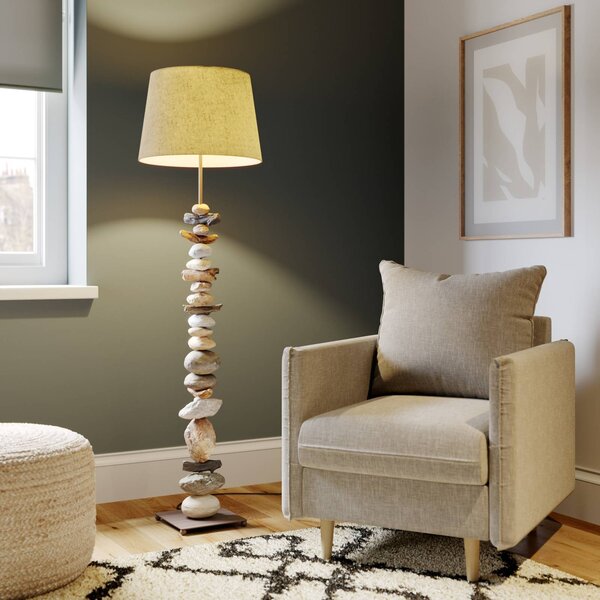 Lampa stojąca Vera ONLI, aluminiowy / szary / cynkowy, salon / jadalnia, tkanina / materiał / jedwab