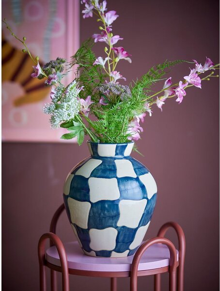 Niebiesko-kremowy szklany ręcznie malowany wazon (wysokość 24 cm) Check – Bloomingville