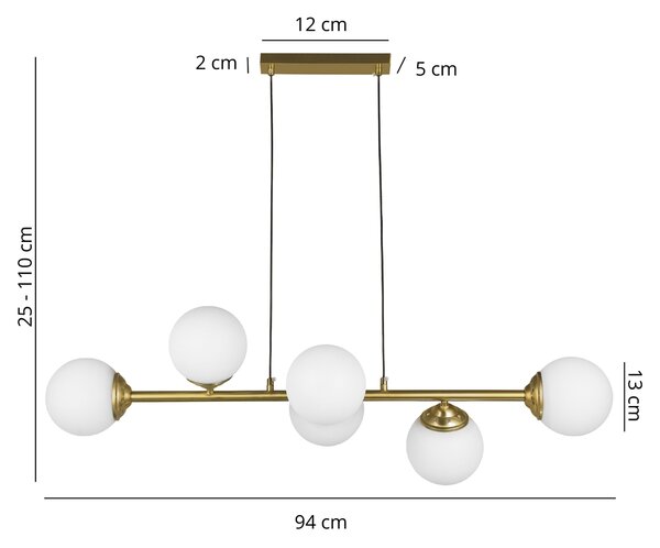 LAMPA WISZĄCA SUFITOWA NOWOCZESNA ZŁOTO SZCZOTKOWANE BIAŁE KULE FINO 6 LED