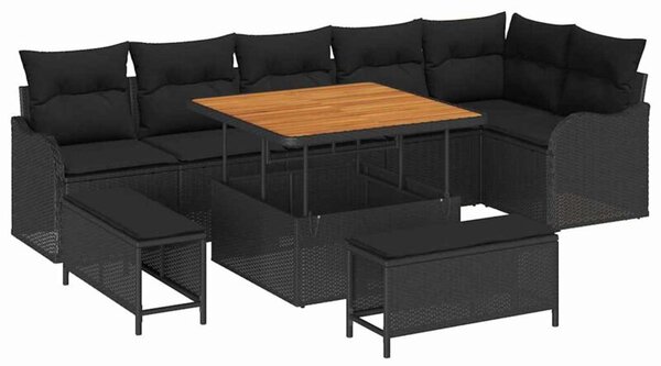 Nowoczesna modułowa sofa ogrodowa z polirattanu i drewnem akacjowym