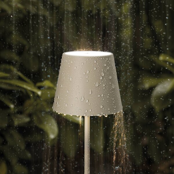 Sigor Akumulatorowa lampa stołowa LED Nuindie mini, USB-C, beżowa, IP54, ściemniana Nuindie, możliwość ściemniania, kremowy / amber, salon / jadalnia, aluminium, nowoczesny